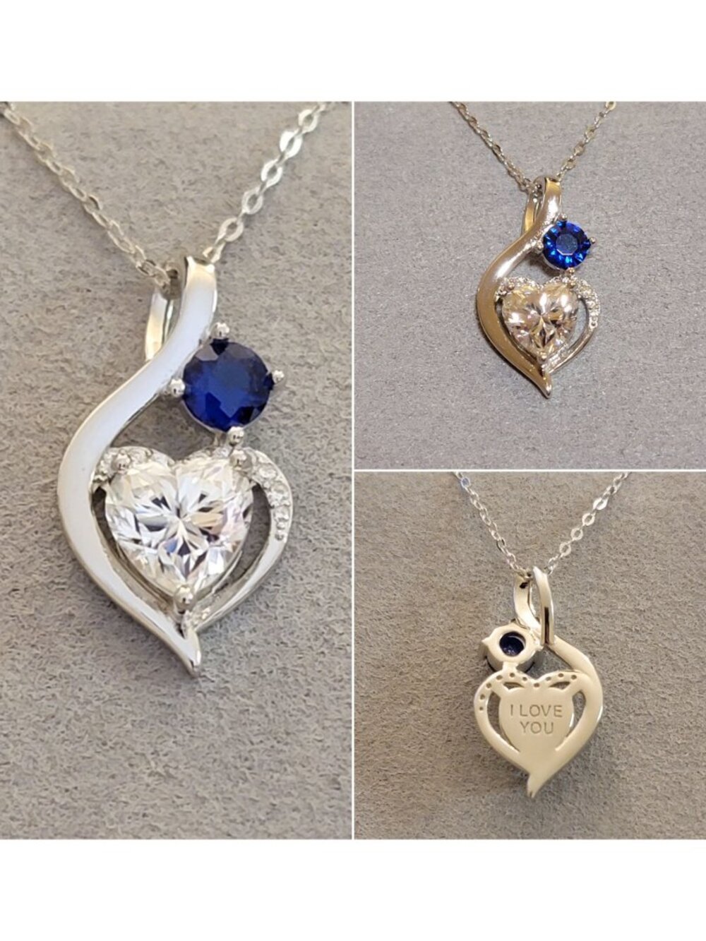 2ct D VVS1 Moissanite Double Heart Necklace 925 Silver I LOVE YOU NWT